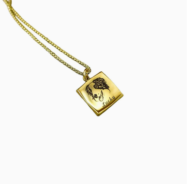 Colar Personalizado com Retrato do Pet em Placa Quadrada