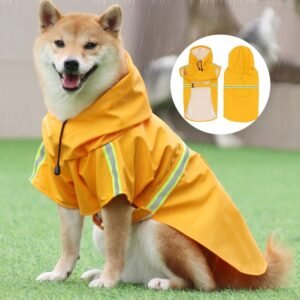 Capa de chuva tipo capa com capuz para cães
