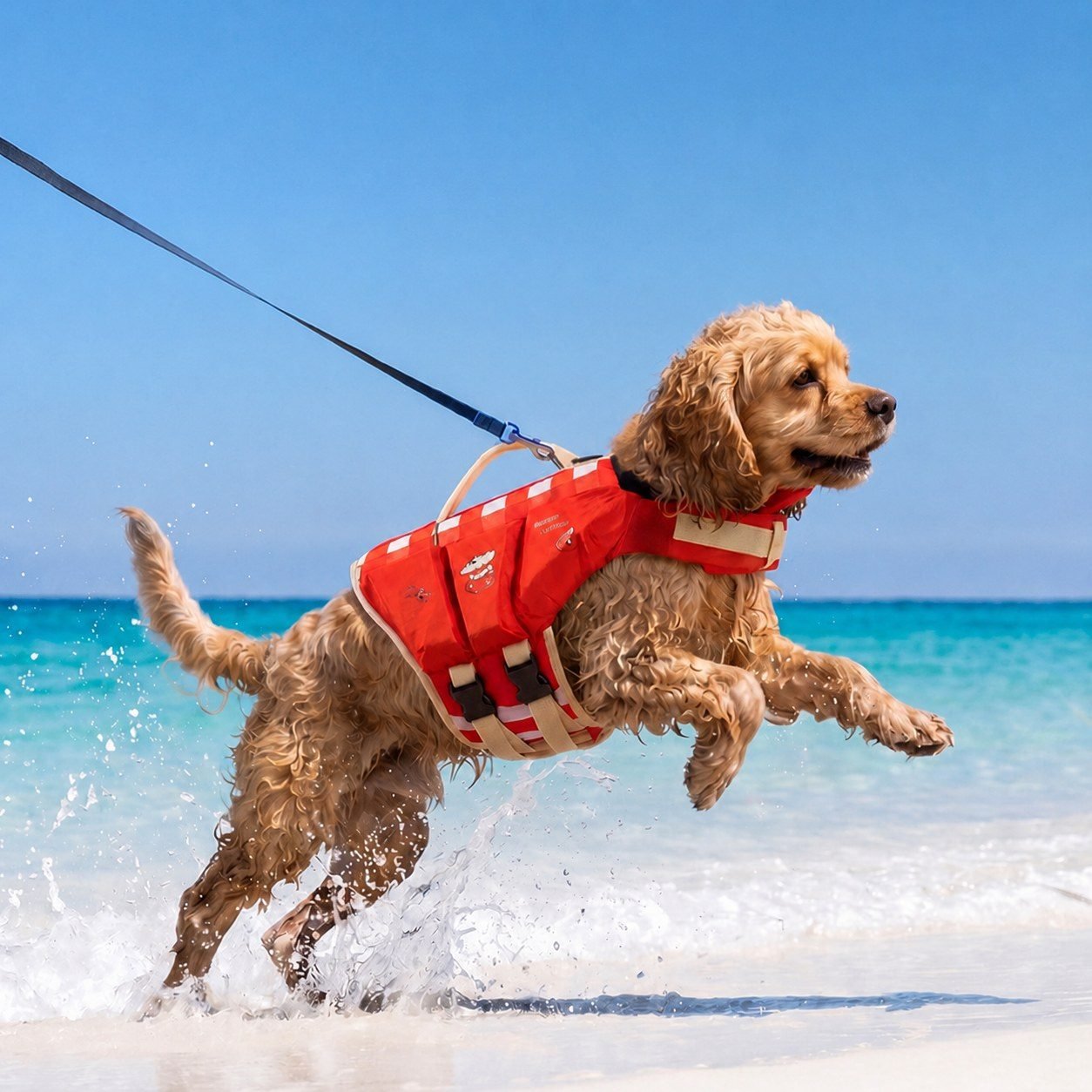 Detalhe de colete salva-vidas para cães com alça e modelos divertidos — imagem 5