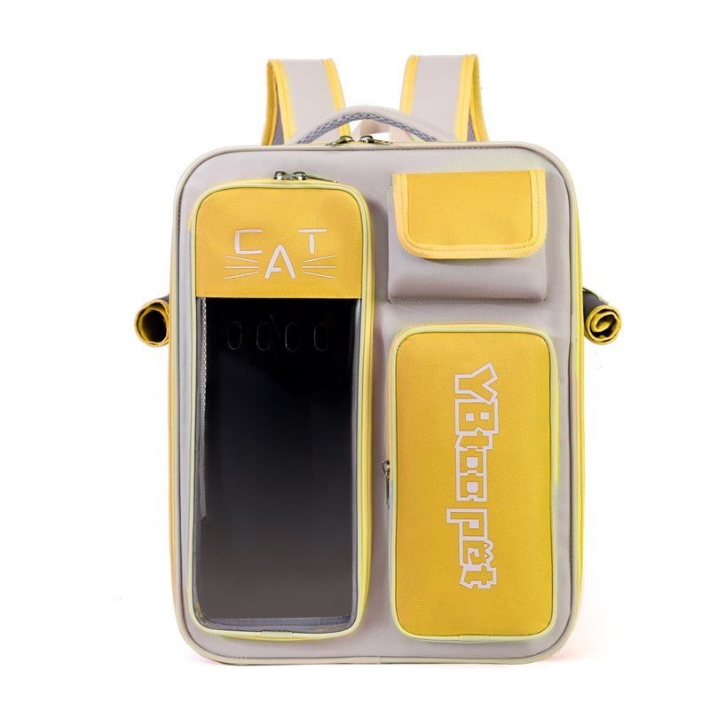Mochila ventilada com visor para transporte de gatos