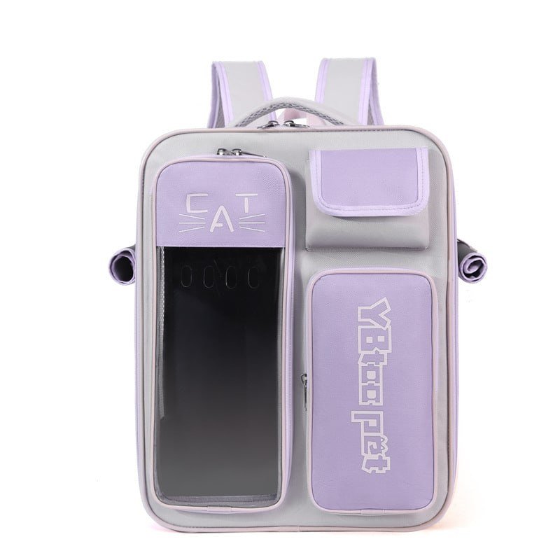 Mochila ventilada com visor para transporte de gatos