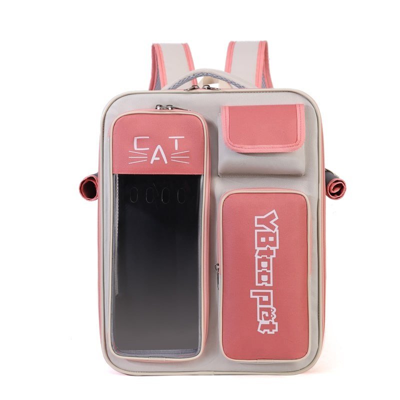 Mochila ventilada com visor para transporte de gatos