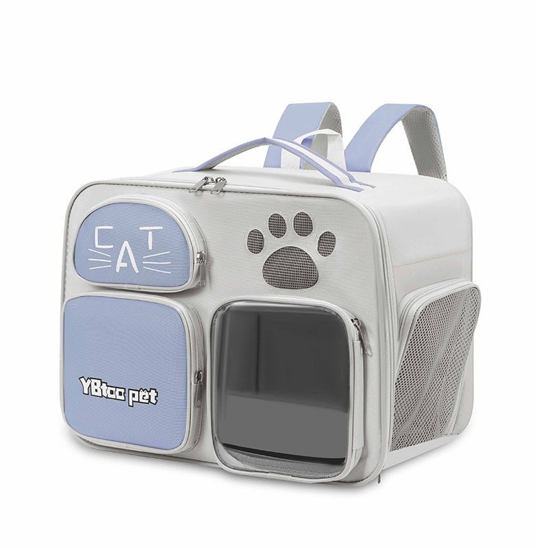 Mochila ventilada com visor para transporte de gatos