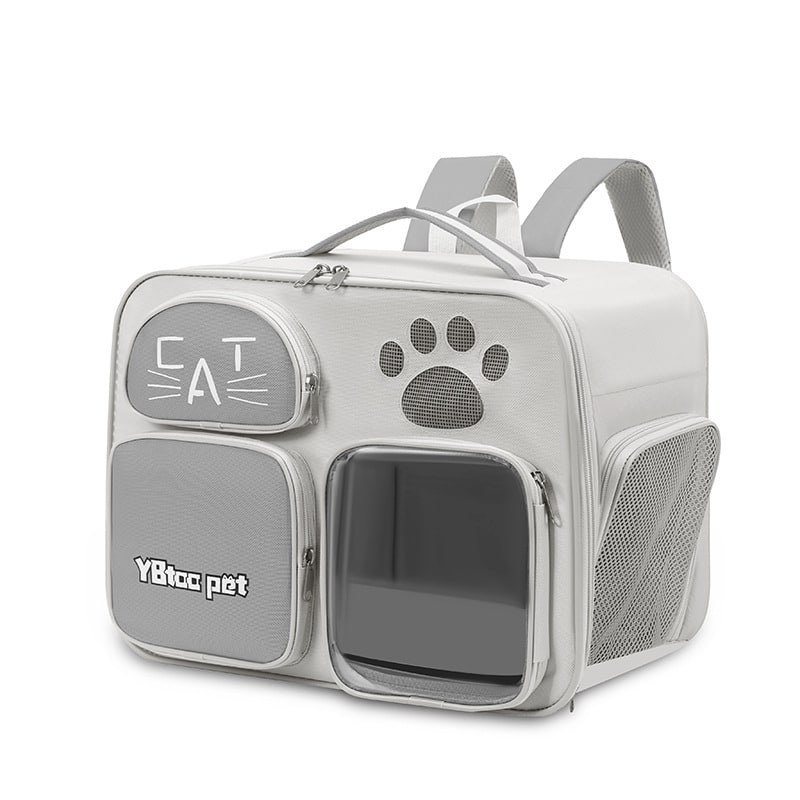 Mochila ventilada com visor para transporte de gatos