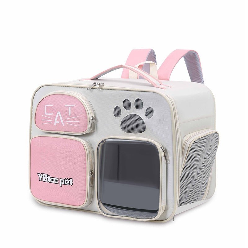 Mochila ventilada com visor para transporte de gatos