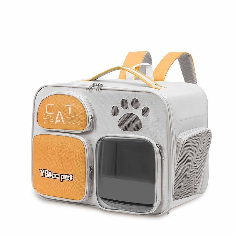 Mochila ventilada com visor para transporte de gatos