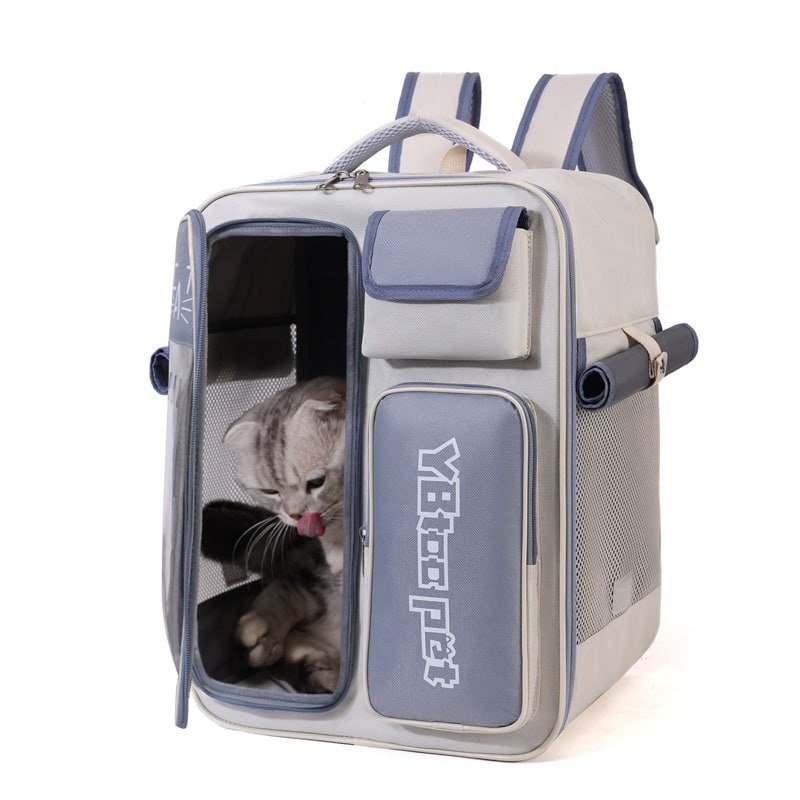 Mochila ventilada com visor para transporte de gatos