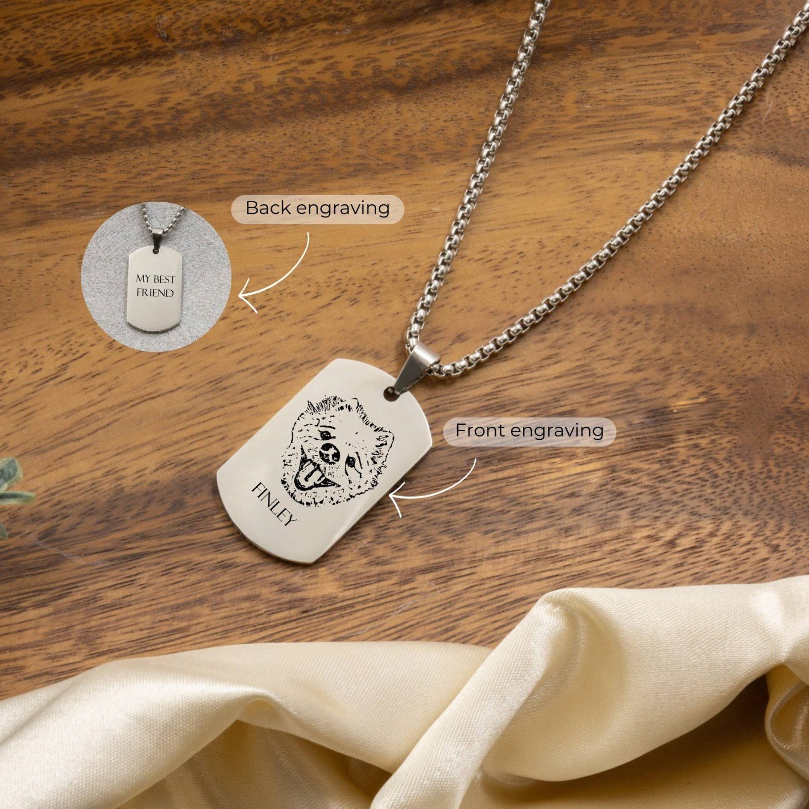 Detalhe do colar placa militar com retrato do pet — imagem 3