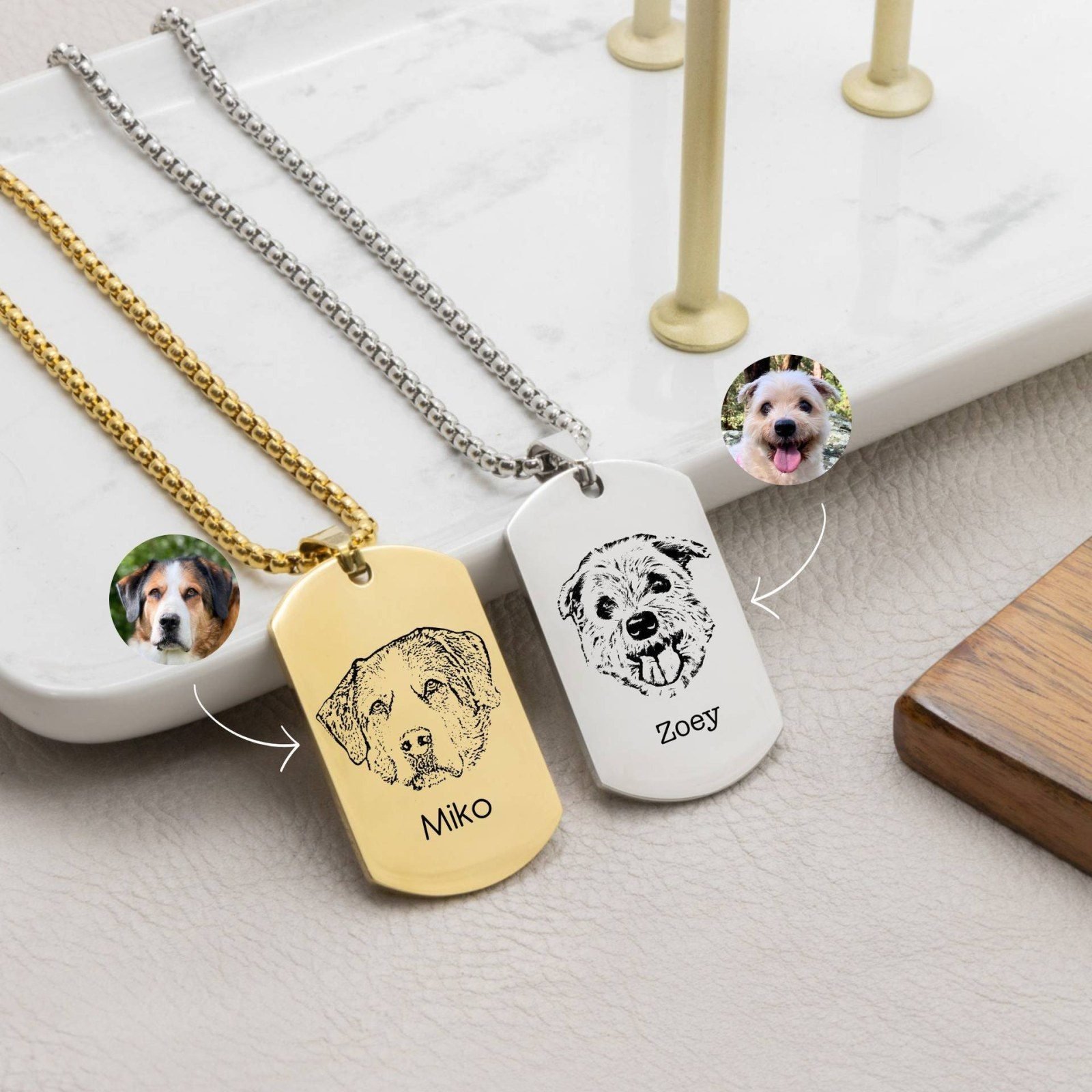 Detalhe do colar placa militar com retrato do pet — imagem 4