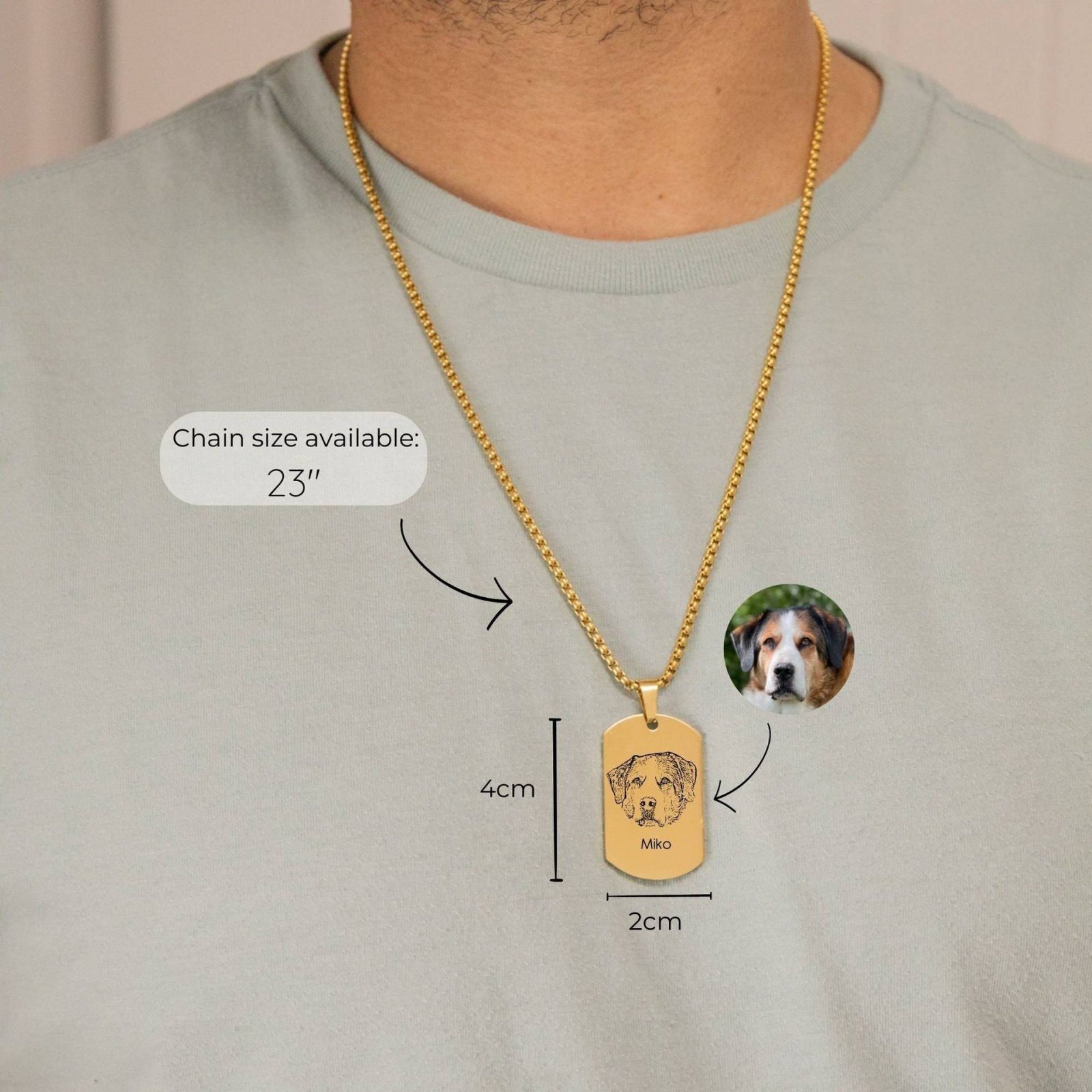 Detalhe do colar placa militar com retrato do pet — imagem 5